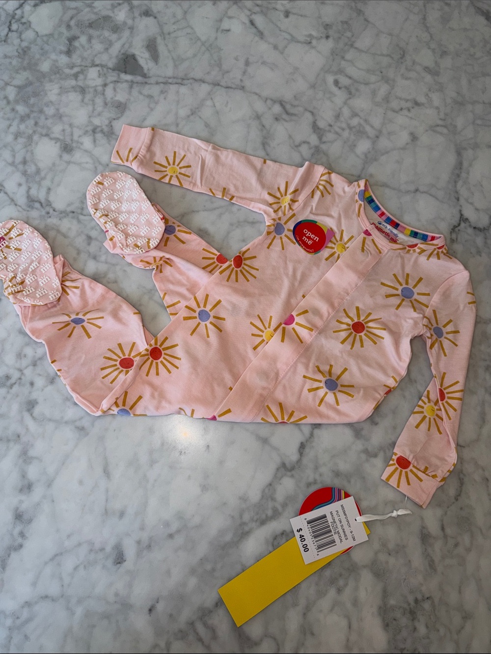 NWT Magnetic Me Pink Sunshine Print Footed Zipper Baby Sleeper 9/12M